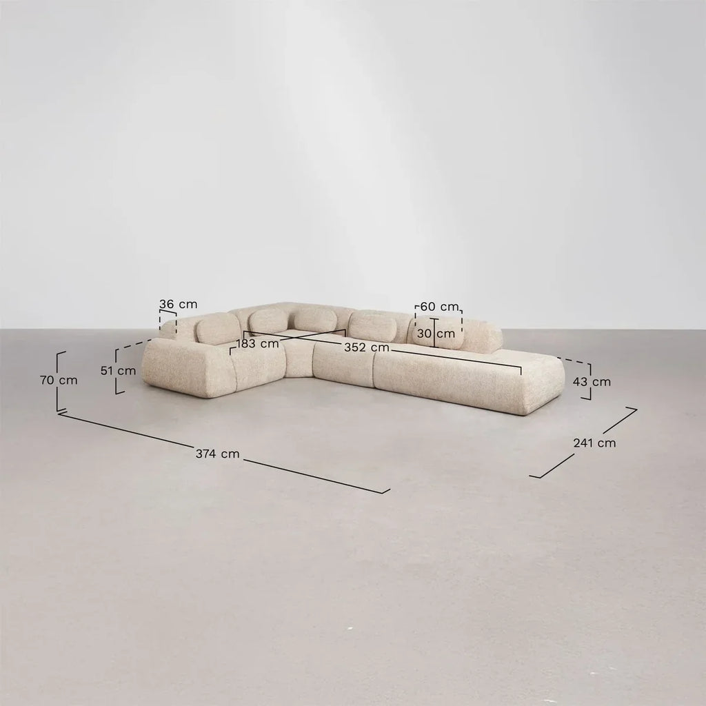 Merida 4-teiliges modulares Ecksofa mit rechter Récamiere