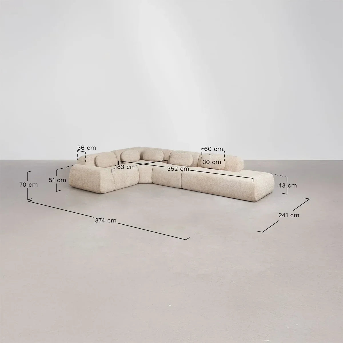 Merida 4-teiliges modulares Ecksofa mit rechter Recamiere